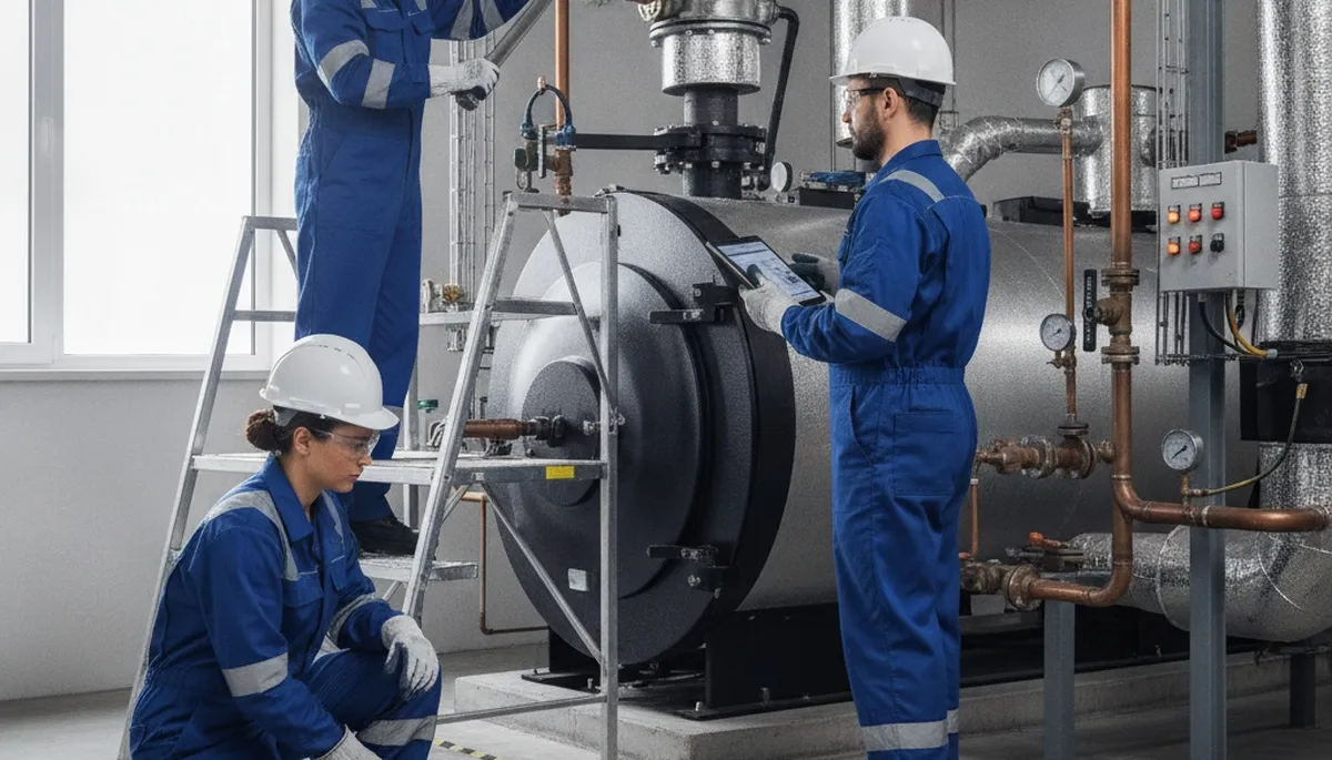 Boiler repair technician servicing a Columbus, OH home heating system