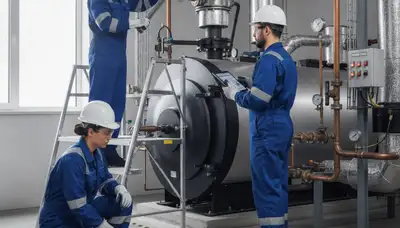 Boiler repair technician servicing a Columbus, OH home heating system
