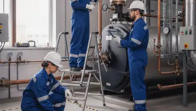 Boiler repair technician servicing a Columbus, OH home to restore heat during cold weather
