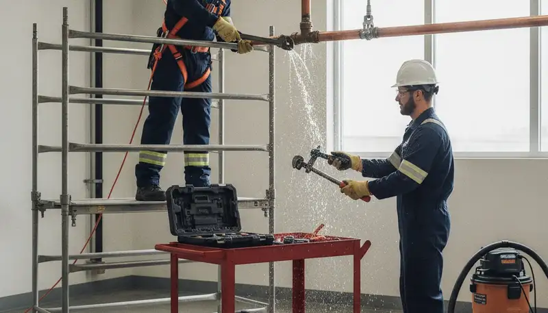 Emergency plumber repairing a burst pipe in Columbus, OH home