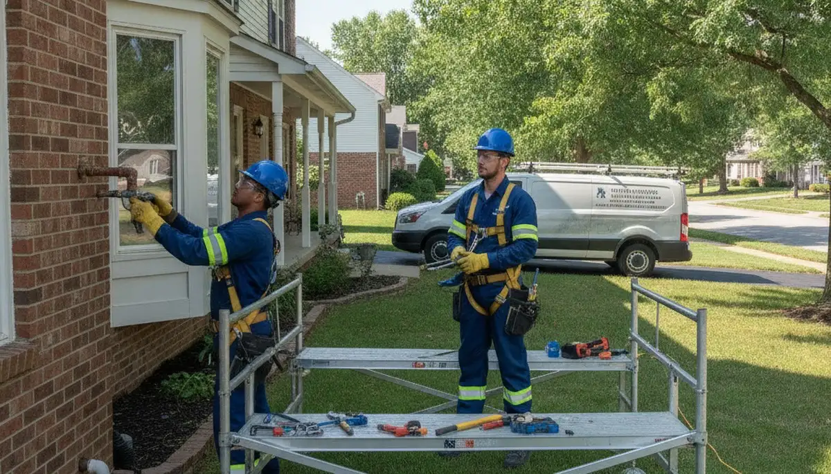 Columbus, OH plumber inspecting a residential pipe repair for a plumbing service call