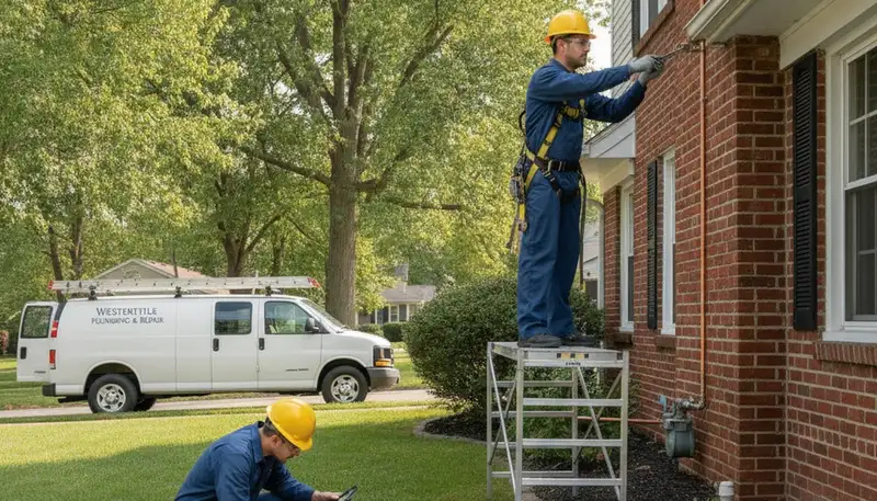 Plumber repairing a pipe in Columbus, OH for residential plumbing service