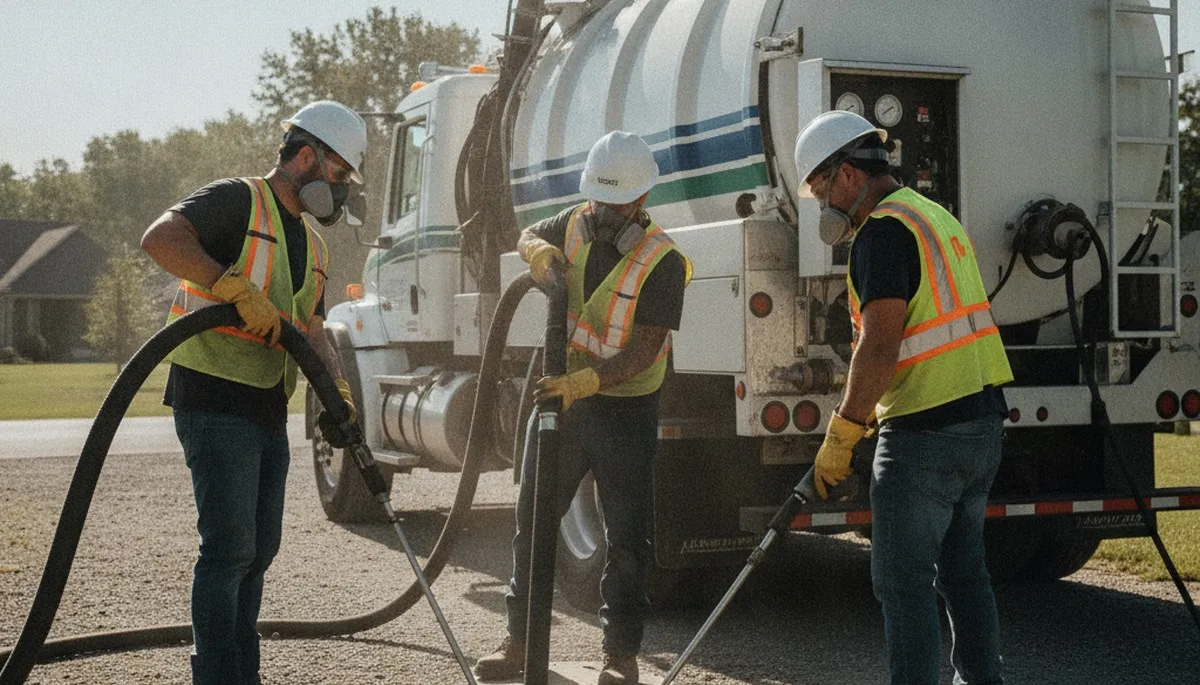 Columbus, OH plumber cleaning a septic tank for residential septic maintenance