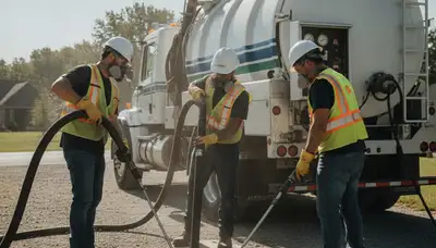 Columbus, OH plumber cleaning a septic tank for residential septic maintenance