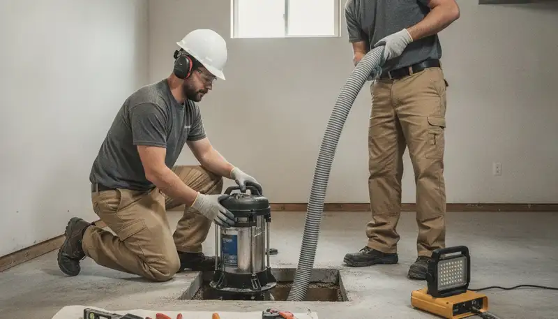Columbus, OH plumber installing a sump pump to protect a home from flooding