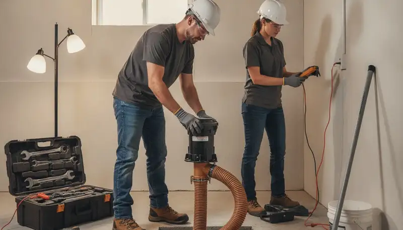 Columbus, OH plumbers installing a sump pump to protect a home from flooding