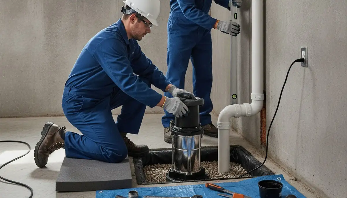 Columbus, OH plumber installing a sump pump to protect a home from flooding