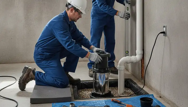 Columbus, OH plumber installing a sump pump to protect a home from flooding